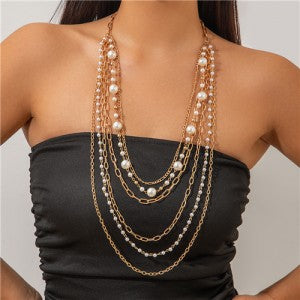 Multi-Layer Pearl Chain Statement Necklace