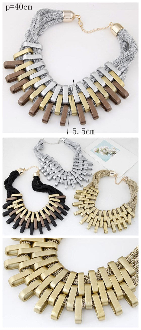 Golden Geometric Bars Layered Necklace