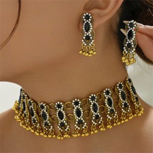 Vintage Royal Black Choker & Earrings Set