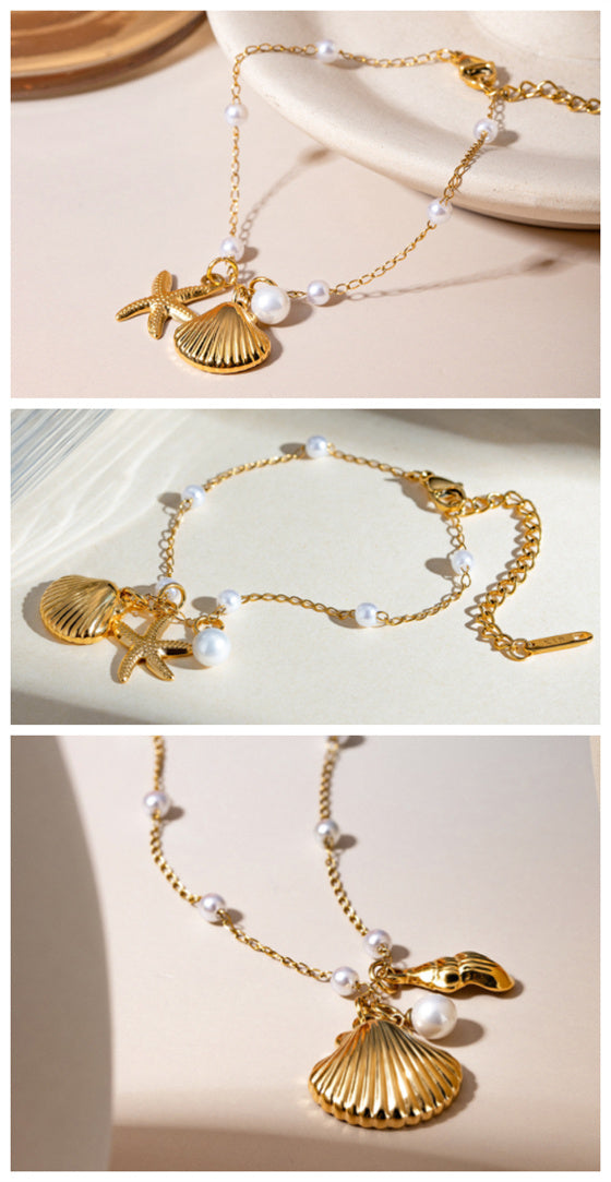 Golden Seashell & Starfish Charm Bracelet