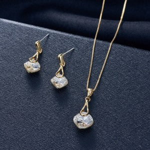 Elegant Crystal Pendant Necklace & Earrings Set