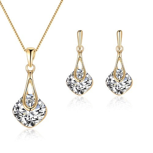 Elegant Crystal Pendant Necklace & Earrings Set