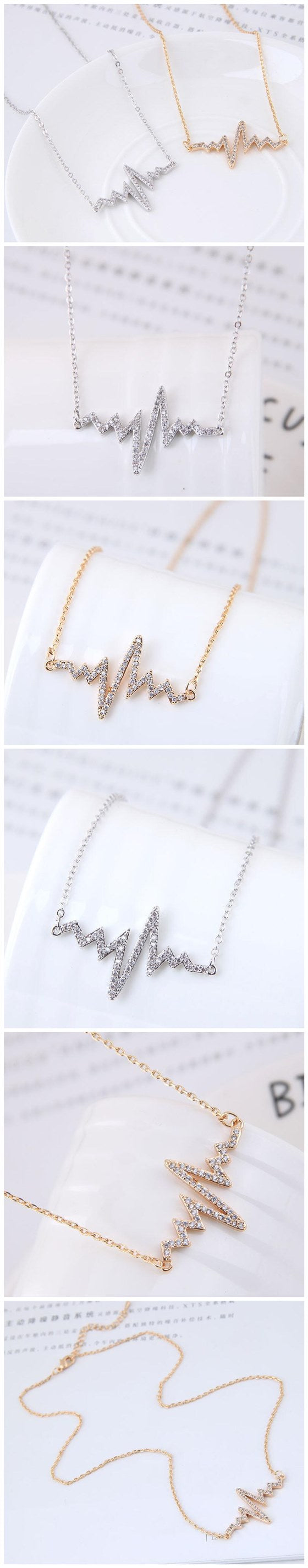 Heartbeat Rhinestone Pendant Necklace