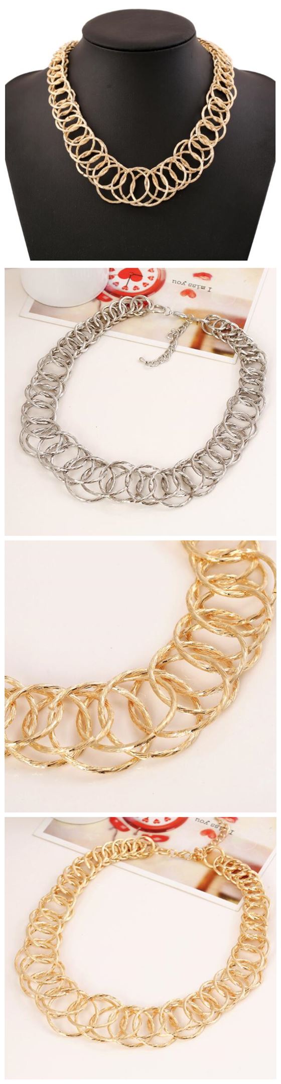 Golden Linked Hoops Statement Necklace