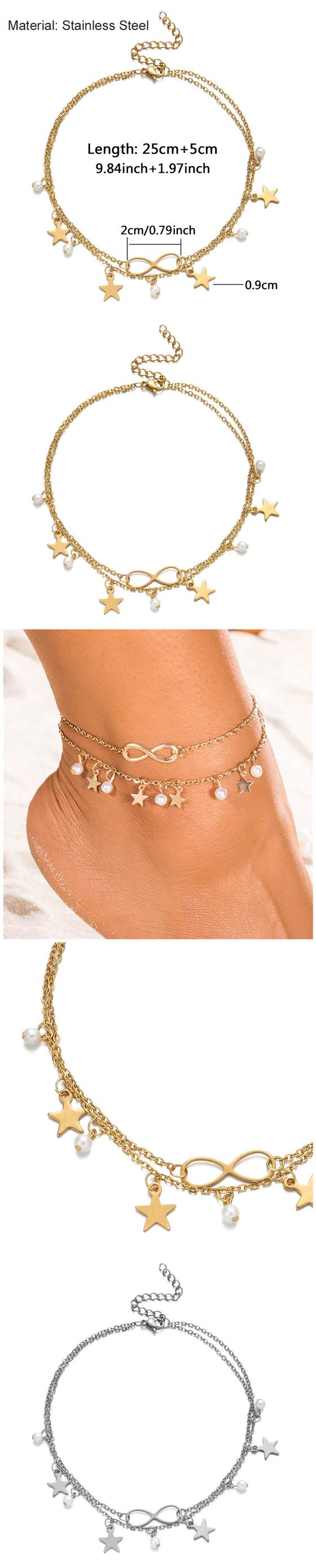 Gold Star & Infinity Charm Anklet