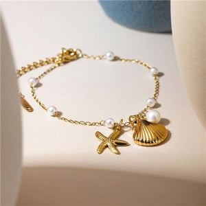 Golden Seashell & Starfish Charm Bracelet