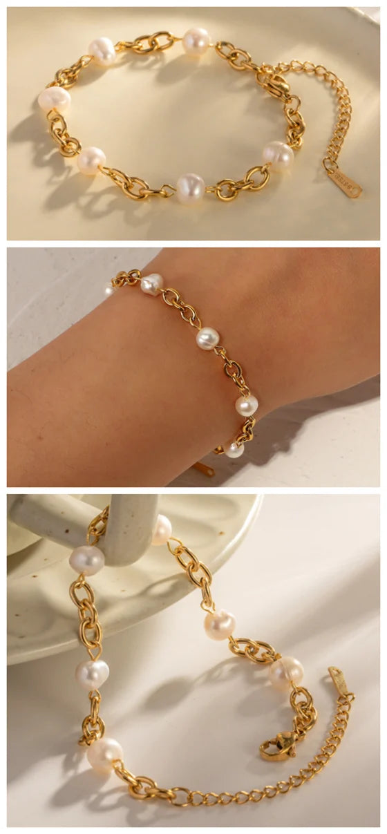 Pearl & Gold Chain Bracelet